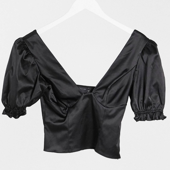 ASOS black satin top with bust cup detail | size 10 - Picture 1 of 10